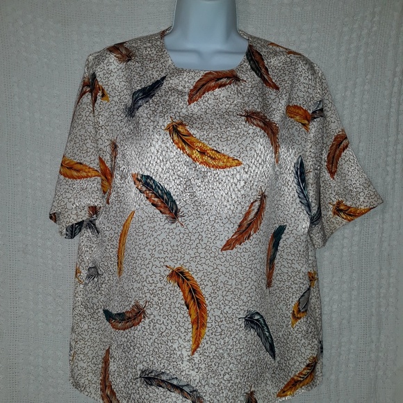 Womens Feather Graphics Blouse Top - Picture 6 of 8
